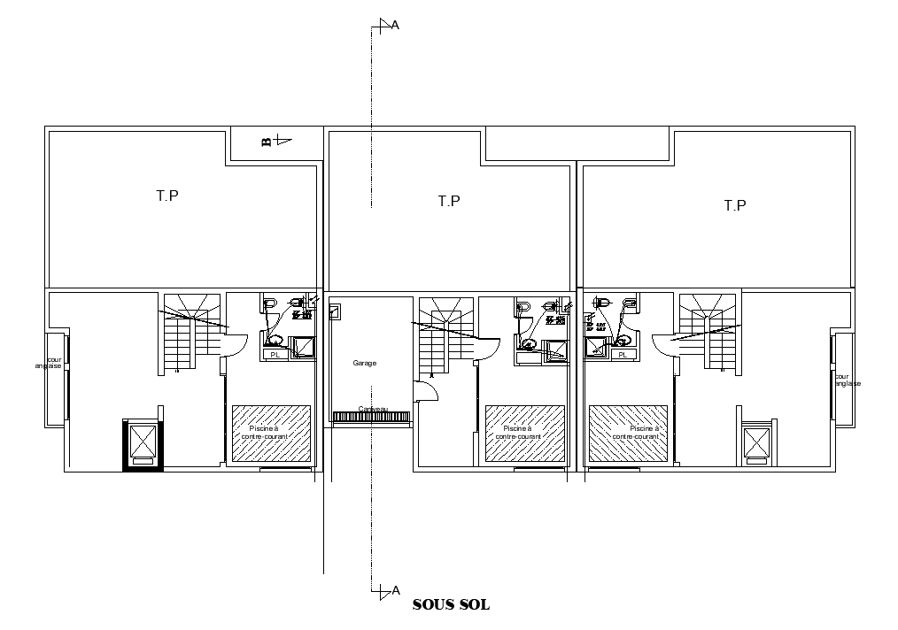 Waterline Connection Of The 32x13m First Floor Row Villa House Plan Is Given In This Autocad