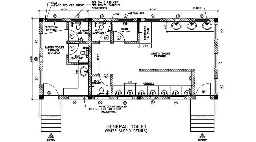 Water supply detail of general toilet drawing specified in this Autocad ...