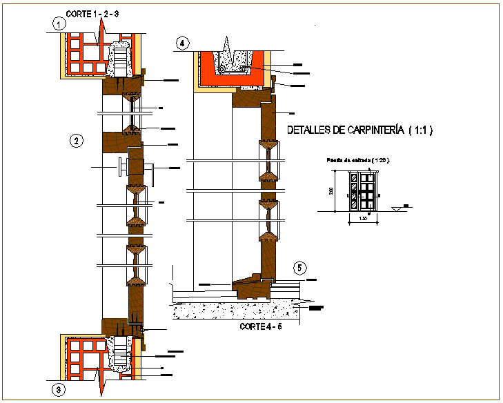 Window And Door View With Sectional Detail - Cadbull