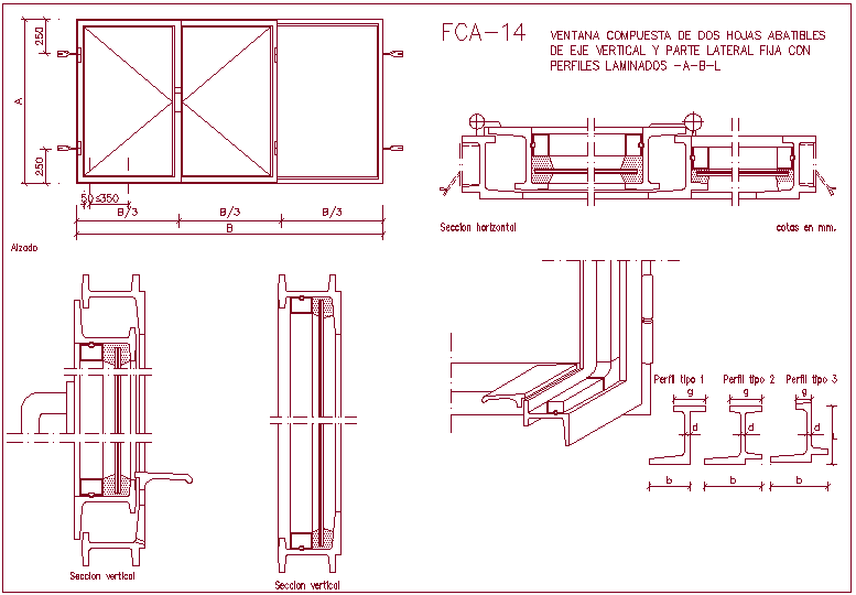 Window composed of two fold-able sheets with sectional view dwg file ...