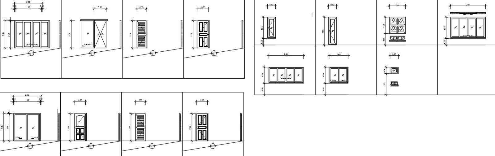 Windows, doors and ventilator elevation design in AutoCAD 2D drawing ...