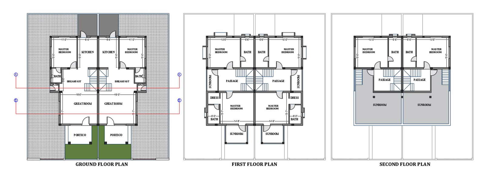 Wonderful Twin bungalow house floor plan cad drawing. Download this cad ...