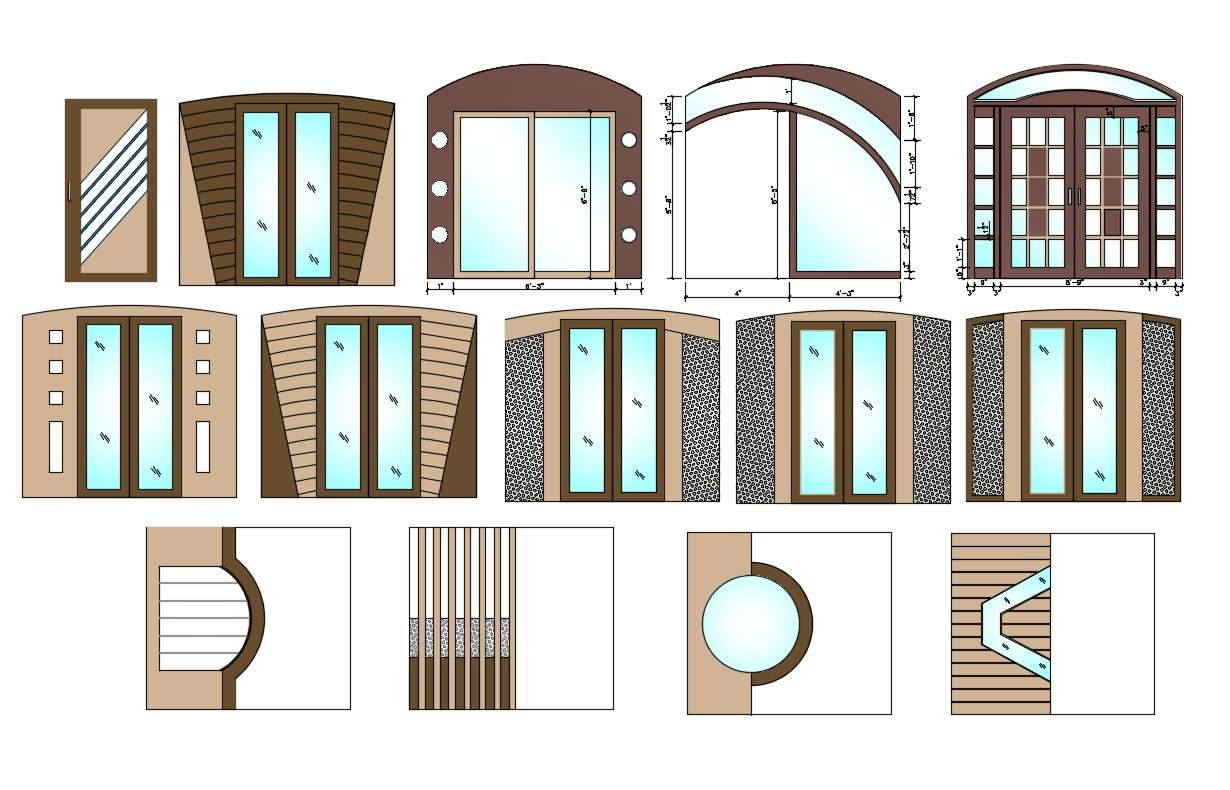 Wooden And Glass Made Door And Window Design DWG File - Cadbull