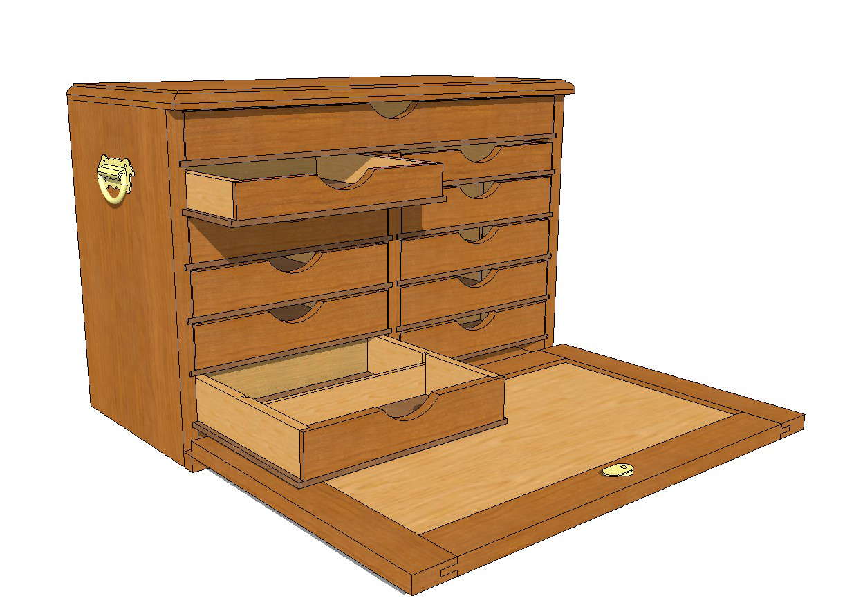 Wooden drawer tool 3d chest cad drawing details skp file Cadbull