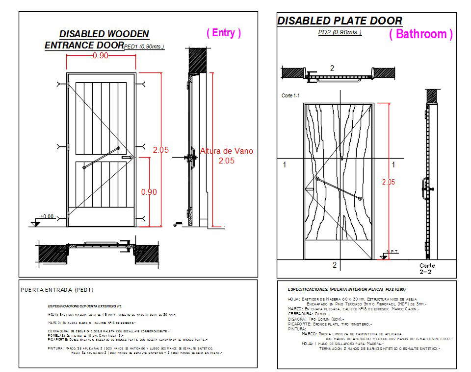 Wooden Door Plan And Elevation Drawing AutoCAD Drawing Fee Download