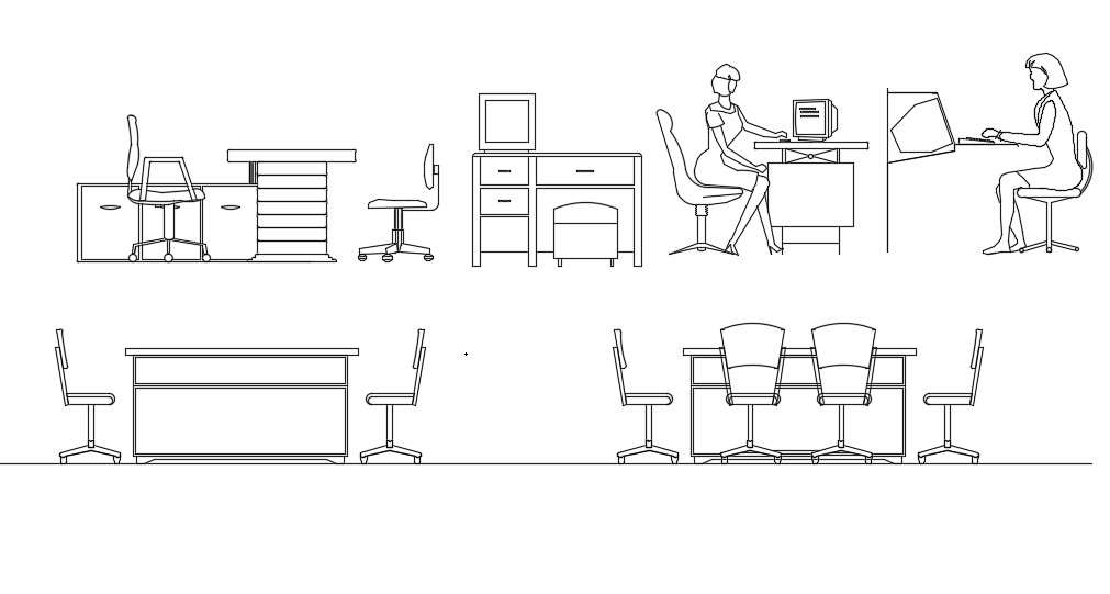 Work Desk Table And Chair Elevation Blocks Drawing - Cadbull