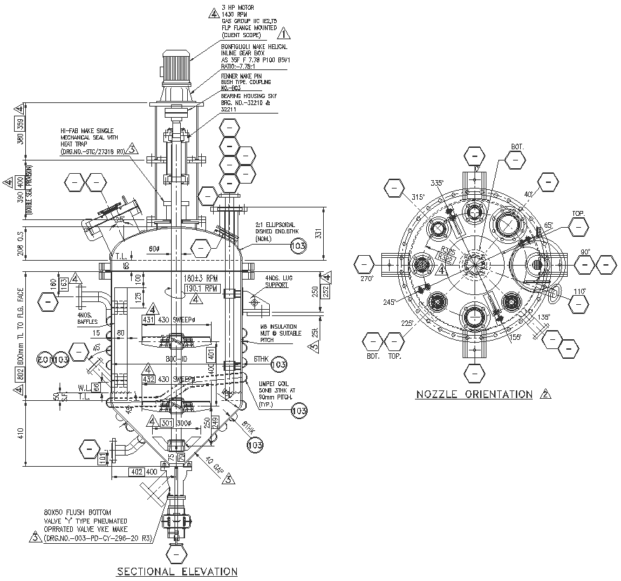 Working drawings of nozzle orientation with details dwg autocad drawing ...