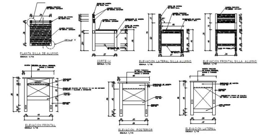 Aluminium Chair Elevations And Sections Drawing Details Dwg File Cadbull