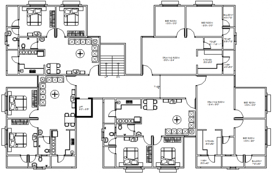 Apartment building block floor distribution plan cad