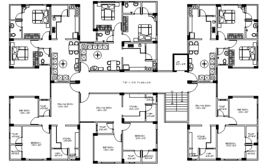 Apartment building floor unit distribution plan cad