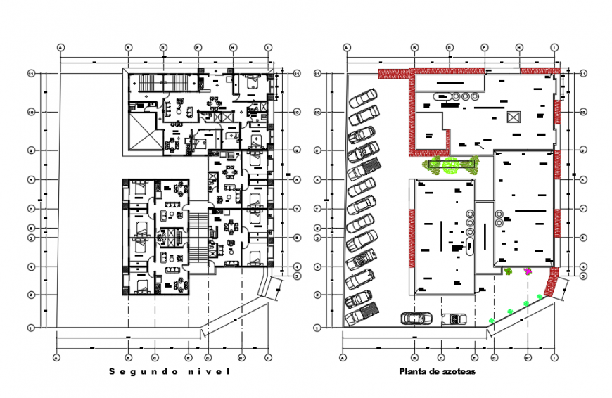 Apartment Roof top plant Drawing detail - Cadbull