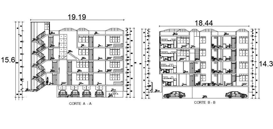 apartment section plan cad file - Cadbull