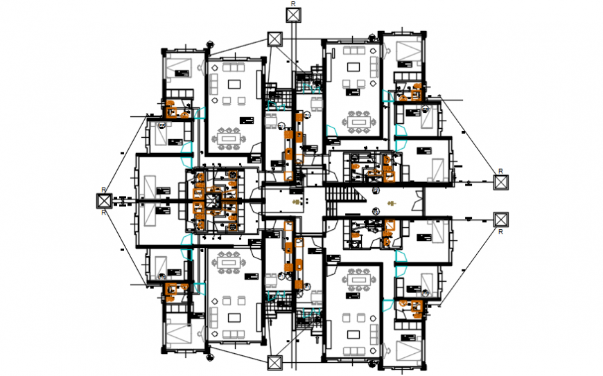 Apartment villa type houses floor distribution plan drawing details dwg ...