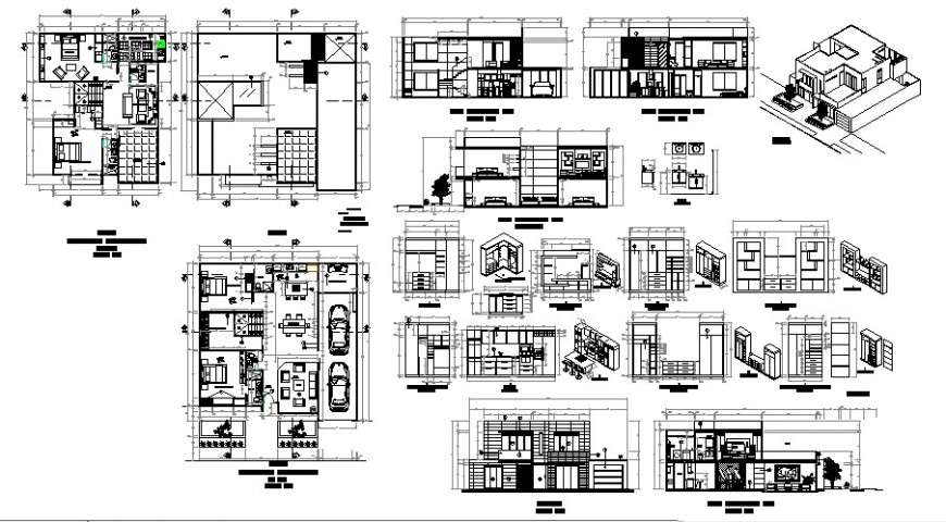 Architectural view of house floor plan, elevation and