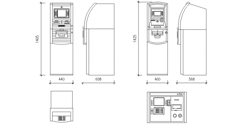 ATM machine design with plan and side view with part of