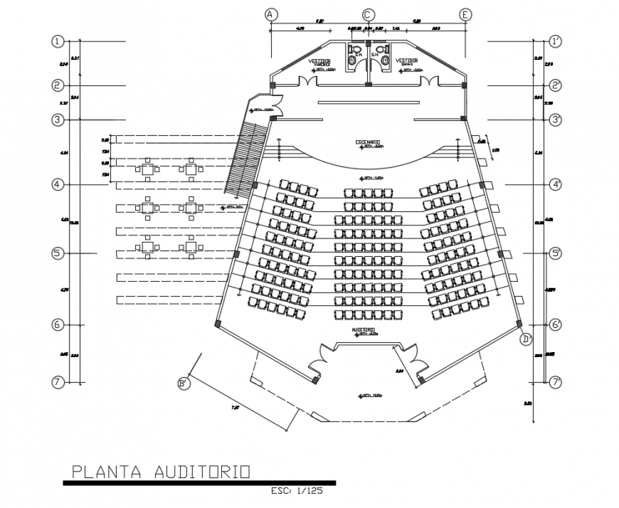 Auditorium layout plan dwg file Cadbull