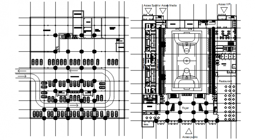 Autocad Drawing Of Basketball Stadium Plans Cadbull