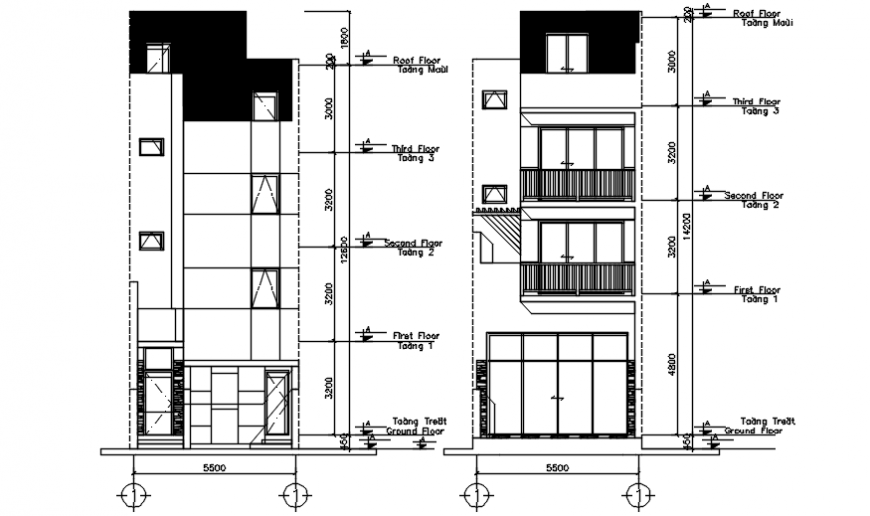 Autocad drawing of elevations of house design - Cadbull