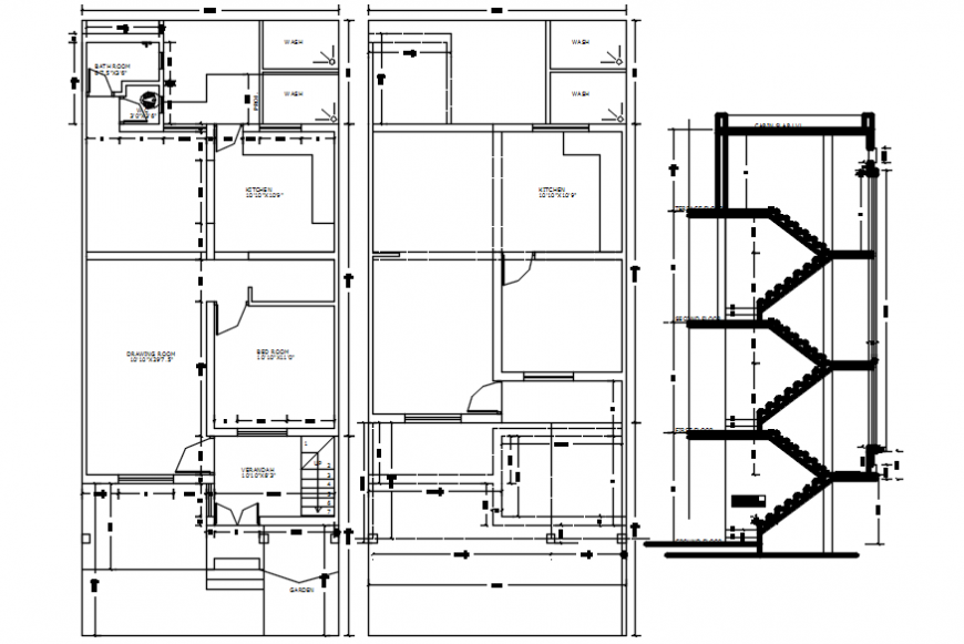 Autocad drawing of house floor plans with typical stair