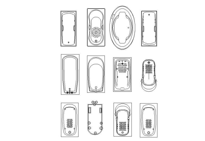 Autocad File Of Bathtubs Blocks Cadbull