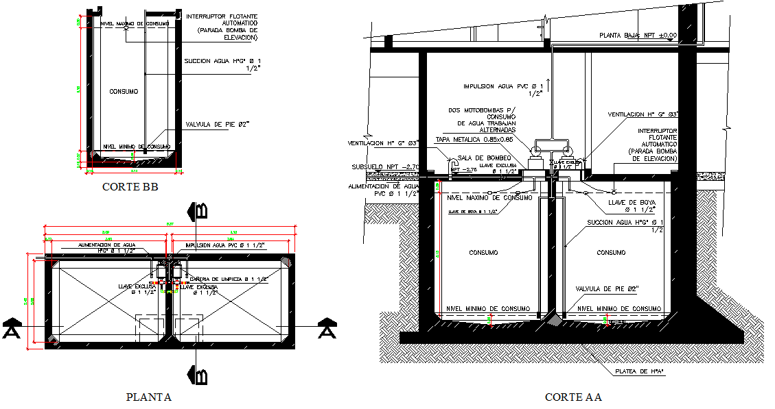 Plumbing Detail For Water Tank - Cadbull