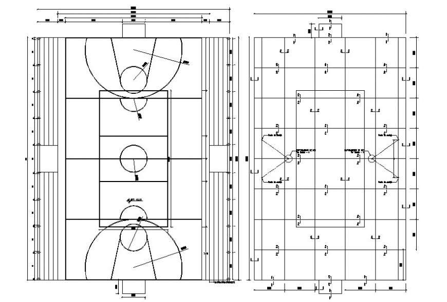 Basket ball court top view plan - Cadbull