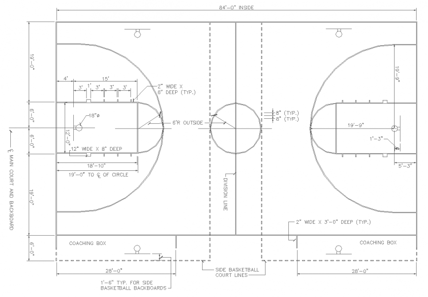 Basketball court drawing plan in dwg file. Cadbull