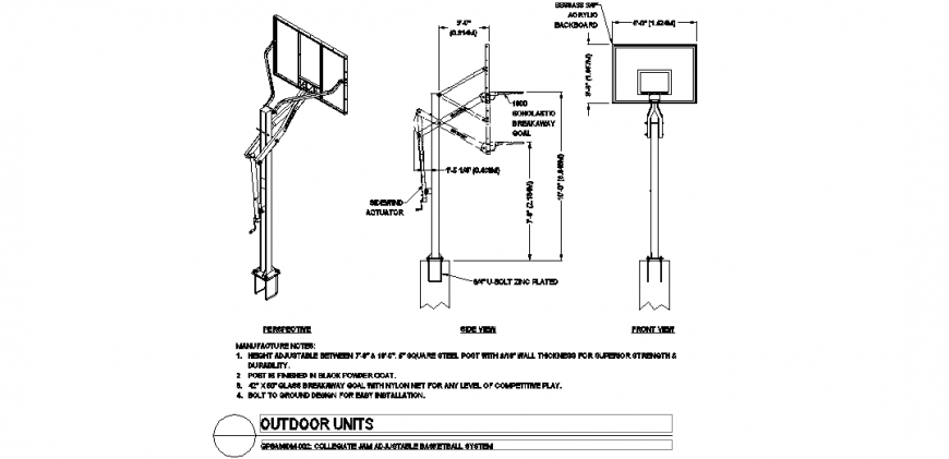 Basketball system design with its isometric design and front and side view  dwg file - Cadbull