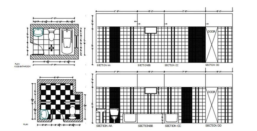 Bathroom elevation 2d front block - Cadbull