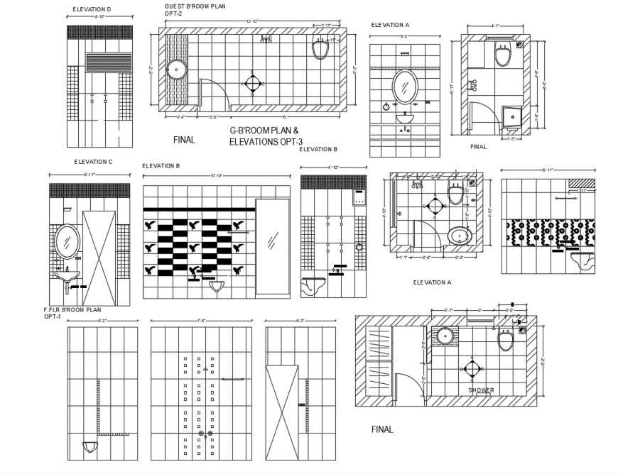 Bathroom Elevations Sections Plan And Installation Cad Drawing