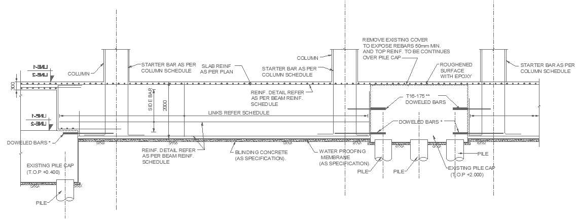 Beam Details With Waterproofing Ceiling Details And Column Schedule Dwg 