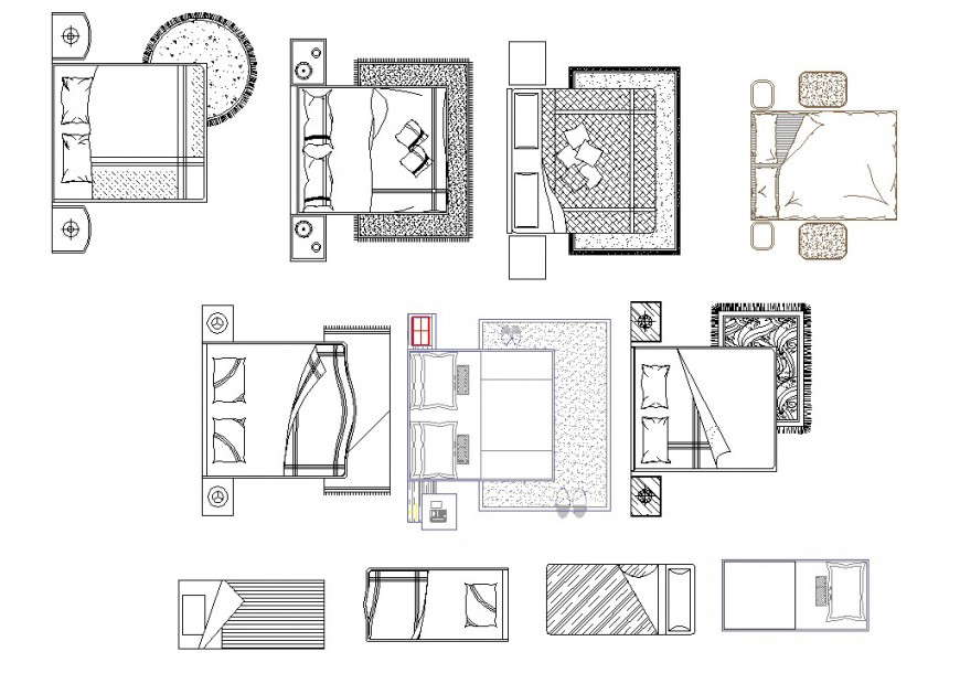 Bed wooden material autocad file - Cadbull