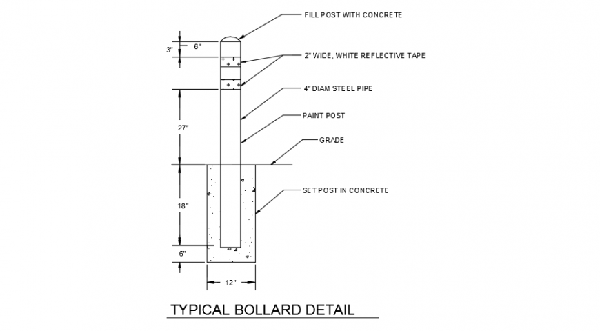 Bollard Detail Sectional Detail - Cadbull