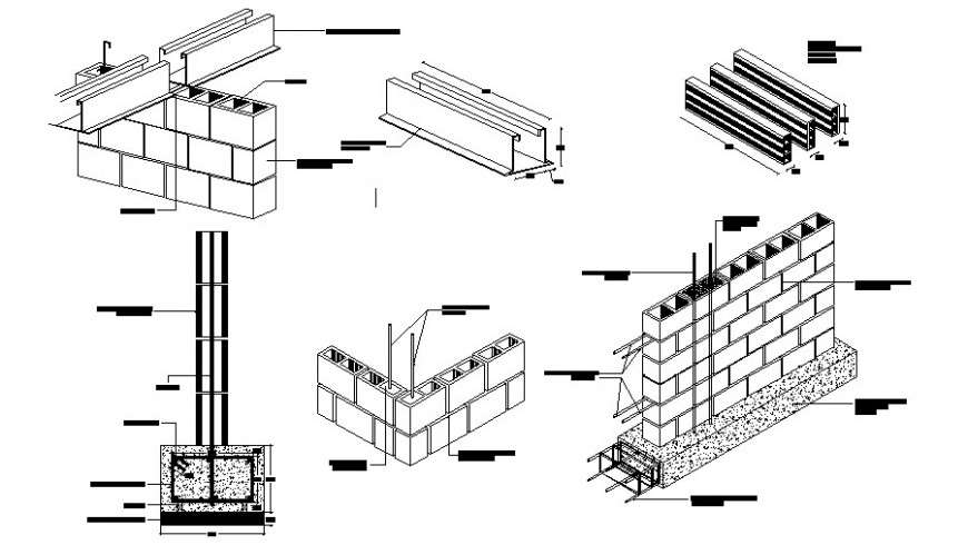 Brick masonry wall construction details autocad file - Cadbull