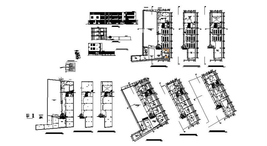 Building drawing elevation plan and a section with electrical