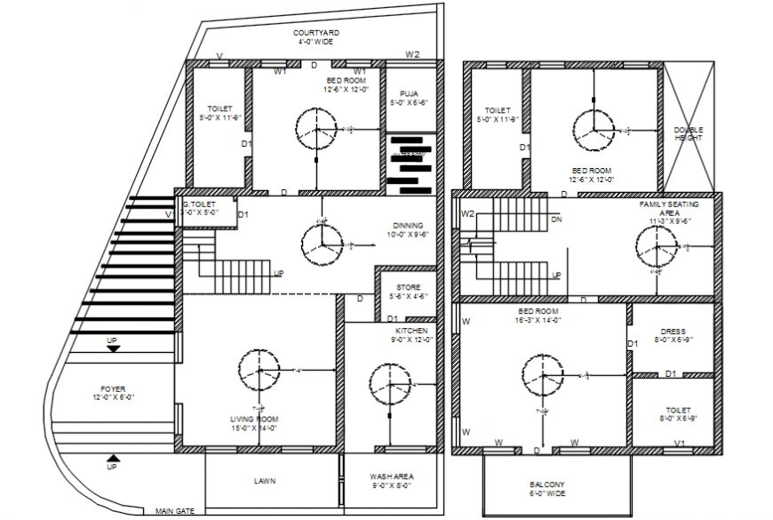 Bungalow 2d view layout floor plan CAD drawings autocad
