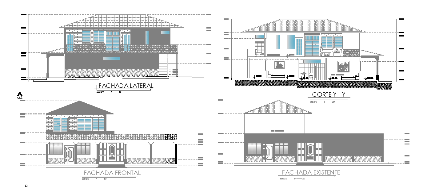 Bungalow Front Elevation Detail Drawing Stated In This Autocad File