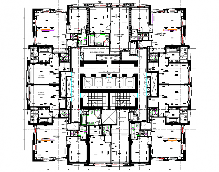 Business hub planning autocad file - Cadbull