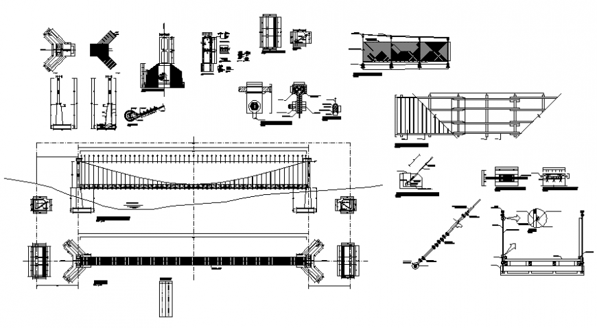 Cable Bridge Construction 2d View Plan And Elevation Dwg File Cadbull
