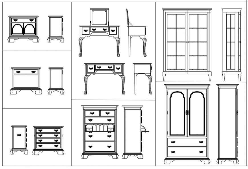 Cad Drawing Of Wooden Cupboard And Dressing Table Blocks Cadbull
