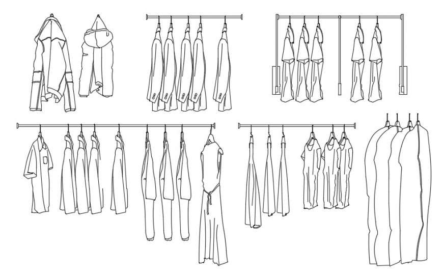 CAd drawings details of top elevation of jackets hanging clothes - Cadbull