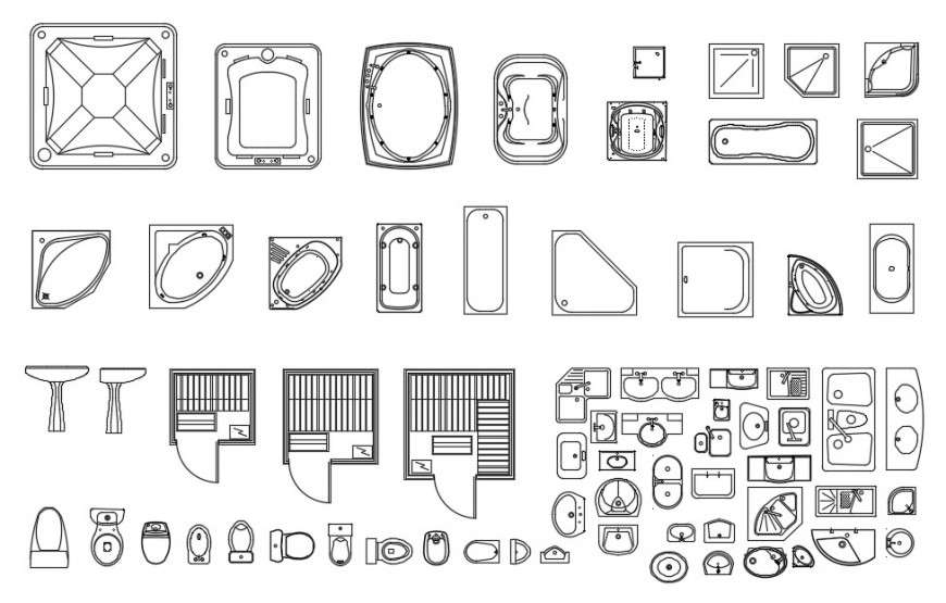 CAd drawings details of bathroom fittings - Cadbull