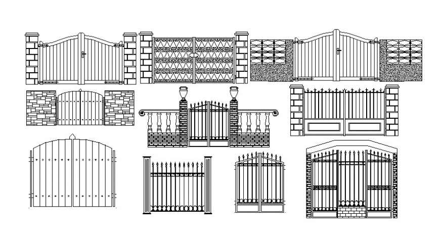 Cad drawings details of main gate design - Cadbull