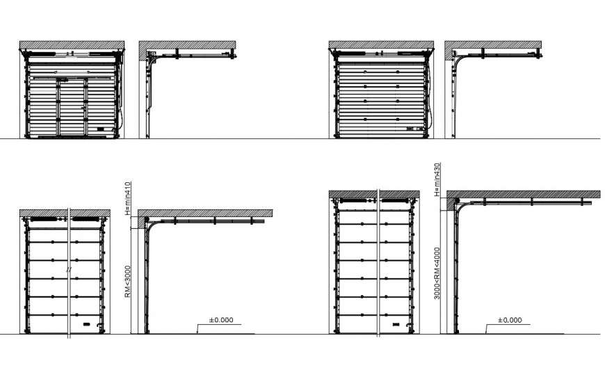 Cad Drawings Details Of Overhead Door Elevation With Hatch Area Cadbull