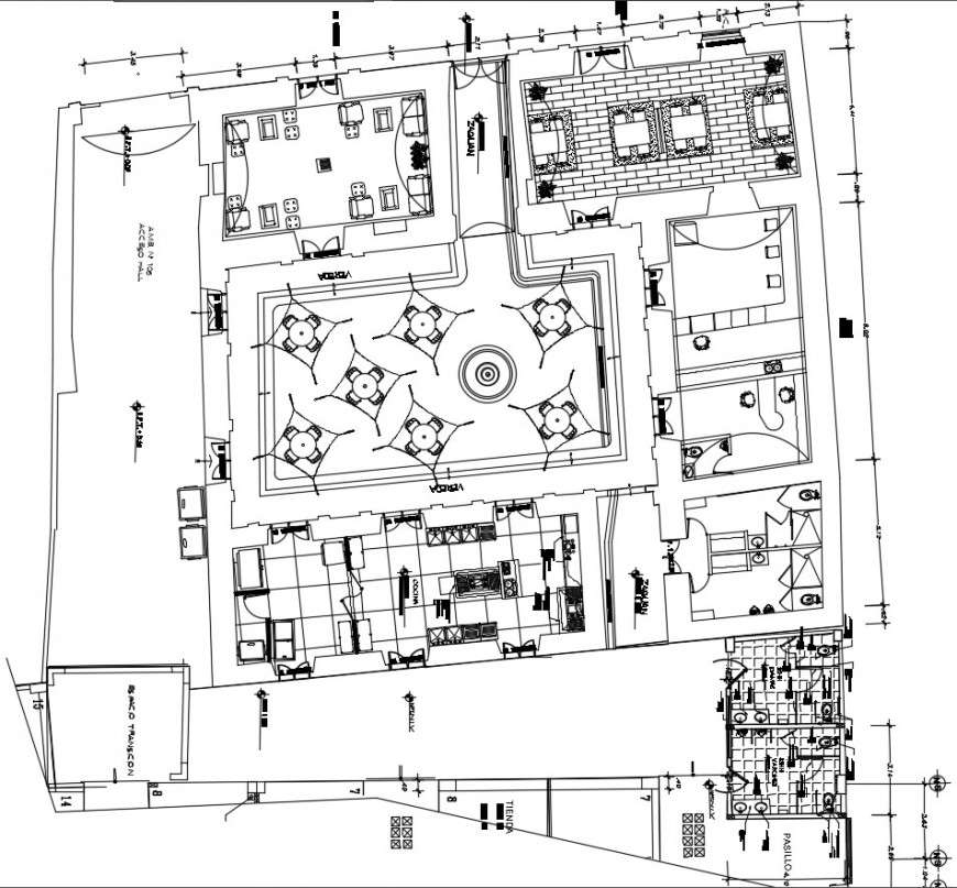 Cafeteria and food store distribution plan cad drawing