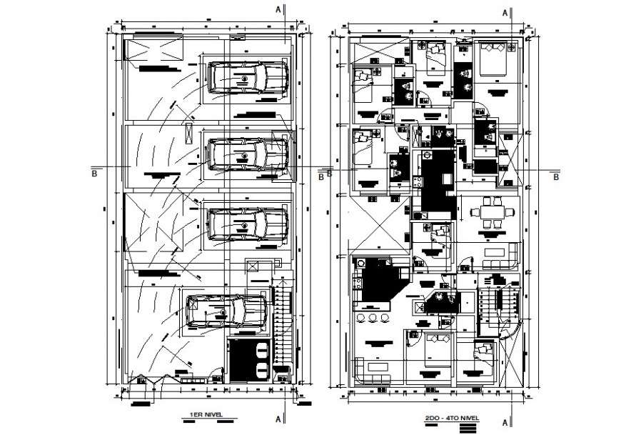 Car parking and architectural layout plan dwg file - Cadbull