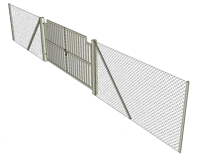 Chain link fence and gate detail elevation 3d model sketchup file