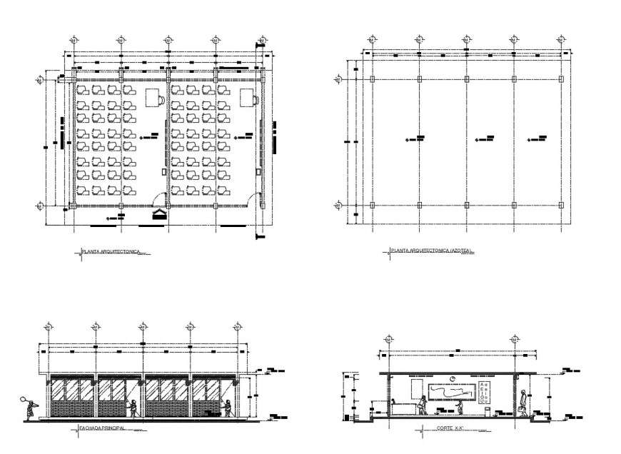 Classroom Elevation Section And Layout Plan Drawing Details Dwg File