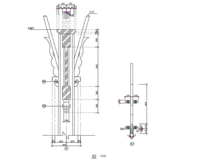 Column design plan and section detail - Cadbull