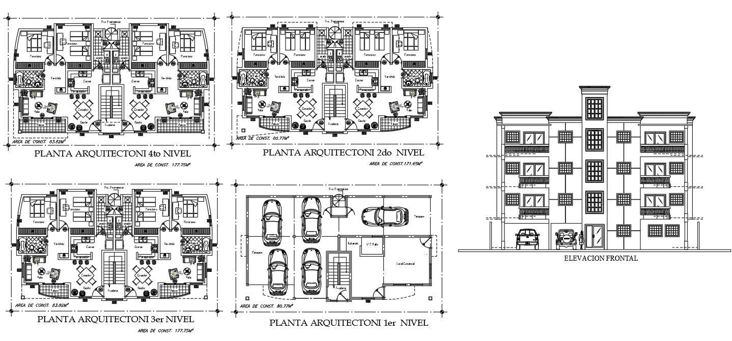 Commercial With Residential House Elevation And All Floor Plan In Drawing For Autocad File Cadbull